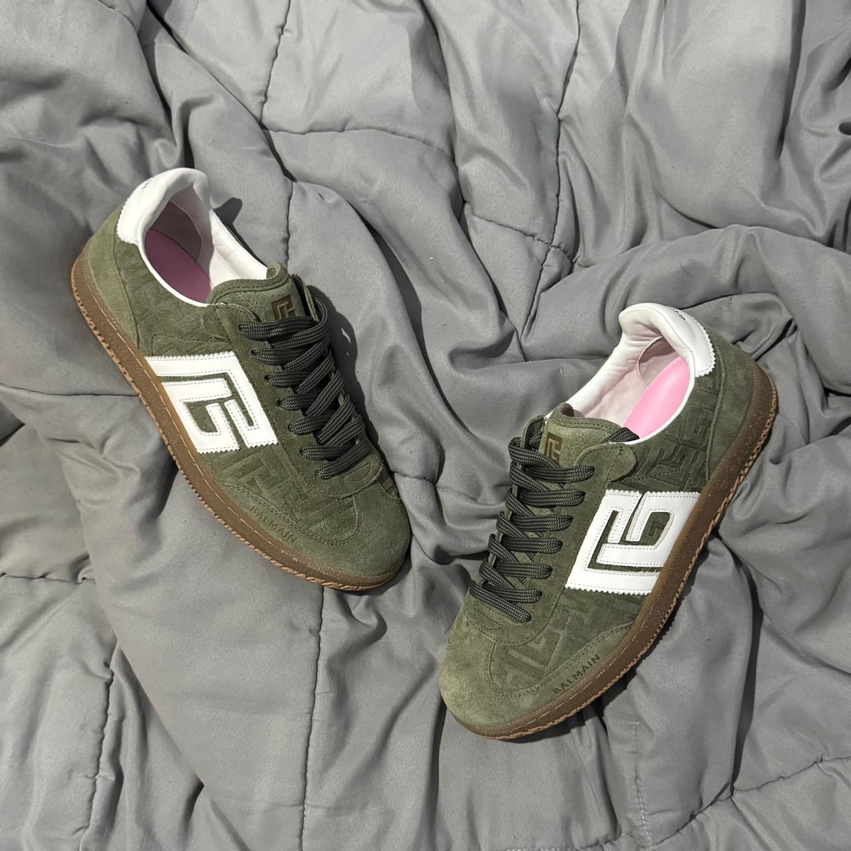 BALMAIN GREEN SUEDE
